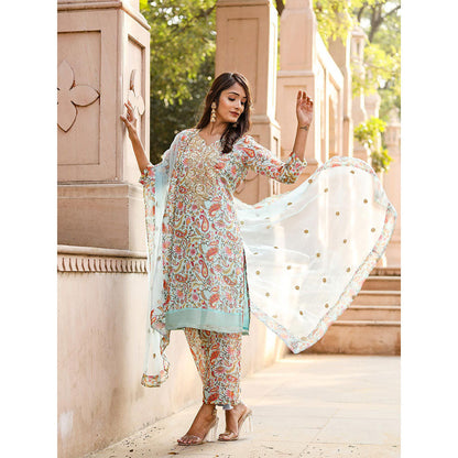 Gulabo Jaipur Blue Embroidered Kurta And Pant With Dupatta (Set of 3)