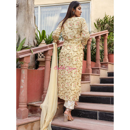 Gulabo Jaipur Beige Embroidered Kurta And Pant With Dupatta (Set of 3)
