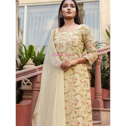 Gulabo Jaipur Beige Embroidered Kurta And Pant With Dupatta (Set of 3)