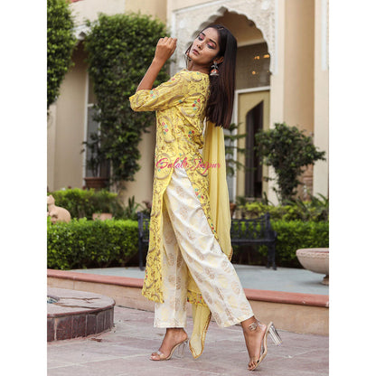 Gulabo Jaipur Yellow Embroidered Kurta And Pant With Dupatta (Set of 3)