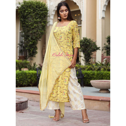 Gulabo Jaipur Yellow Embroidered Kurta And Pant With Dupatta (Set of 3)