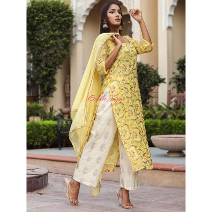 Gulabo Jaipur Yellow Embroidered Kurta And Pant With Dupatta (Set of 3)