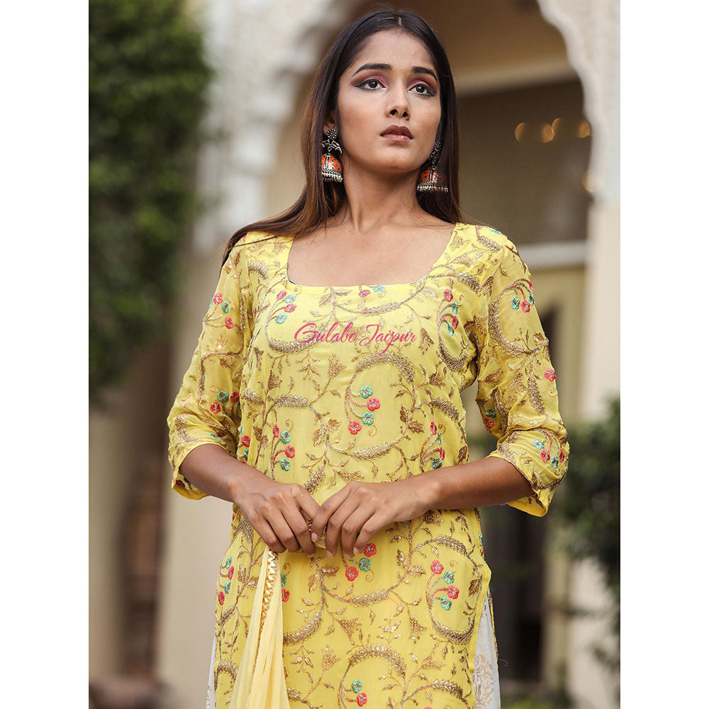 Gulabo Jaipur Yellow Embroidered Kurta And Pant With Dupatta (Set of 3)