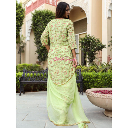Gulabo Jaipur Green Embroidered Kurta And Pant With Dupatta (Set of 3)