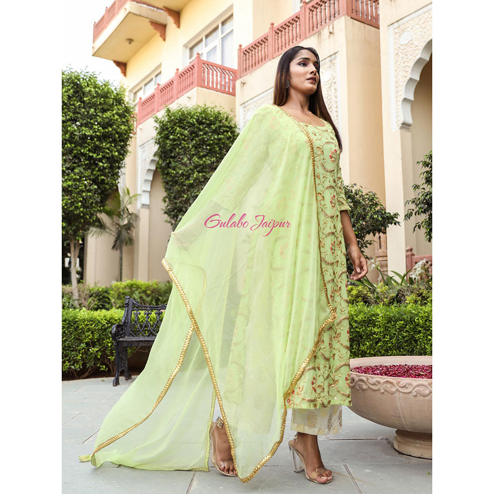 Gulabo Jaipur Green Embroidered Kurta And Pant With Dupatta (Set of 3)