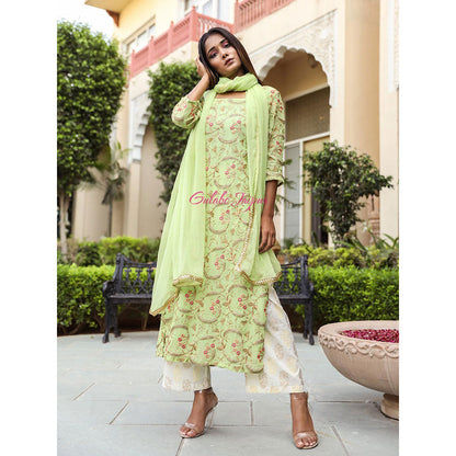 Gulabo Jaipur Green Embroidered Kurta And Pant With Dupatta (Set of 3)