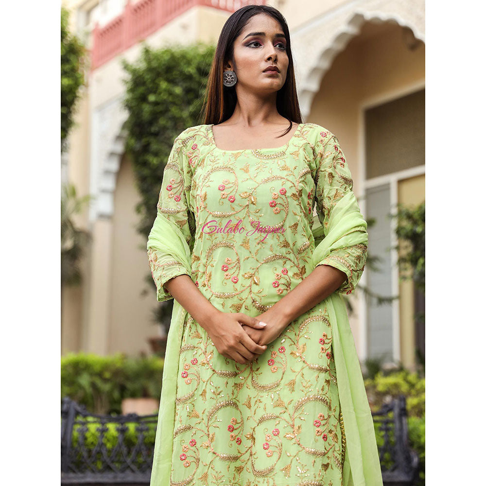 Gulabo Jaipur Green Embroidered Kurta And Pant With Dupatta (Set of 3)