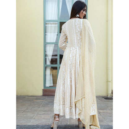 Gulabo Jaipur Off White Embroidered Anarkali And Pant With Dupatta (Set of 3)