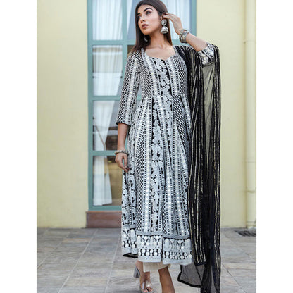 Gulabo Jaipur Black Embroidered Anarkali And Pant With Dupatta (Set of 3)
