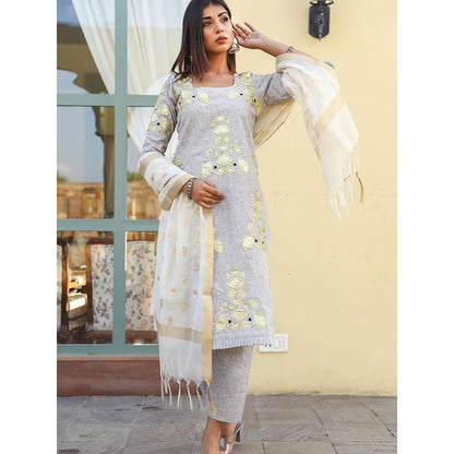 Gulabo Jaipur Grey Embroidered Kurta And Pant With Dupatta (Set of 3)