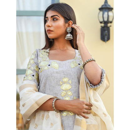 Gulabo Jaipur Grey Embroidered Kurta And Pant With Dupatta (Set of 3)