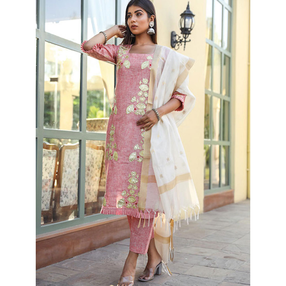 Gulabo Jaipur Pink Embroidered Kurta And Pant With Dupatta (Set of 3)