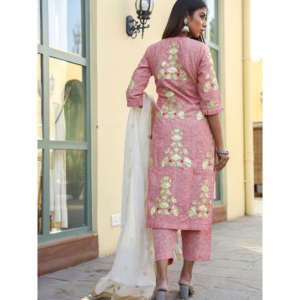 Gulabo Jaipur Pink Embroidered Kurta And Pant With Dupatta (Set of 3)