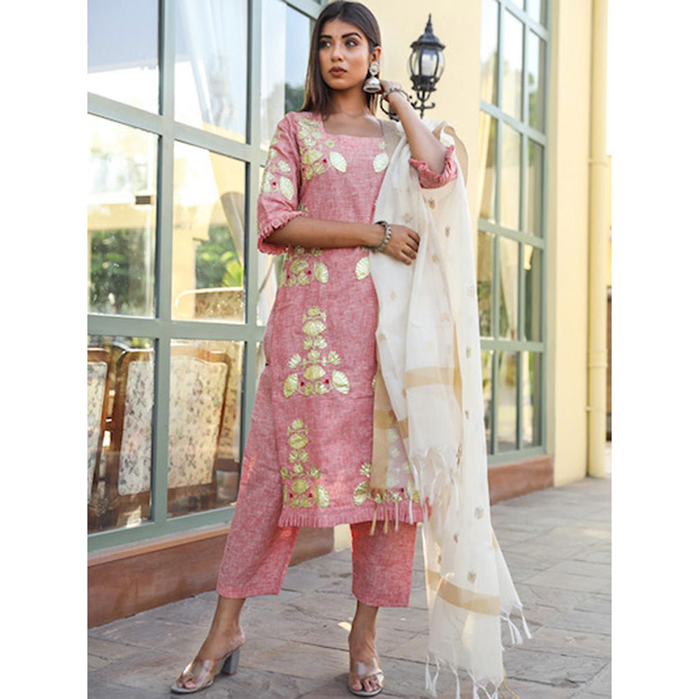 Gulabo Jaipur Pink Embroidered Kurta And Pant With Dupatta (Set of 3)