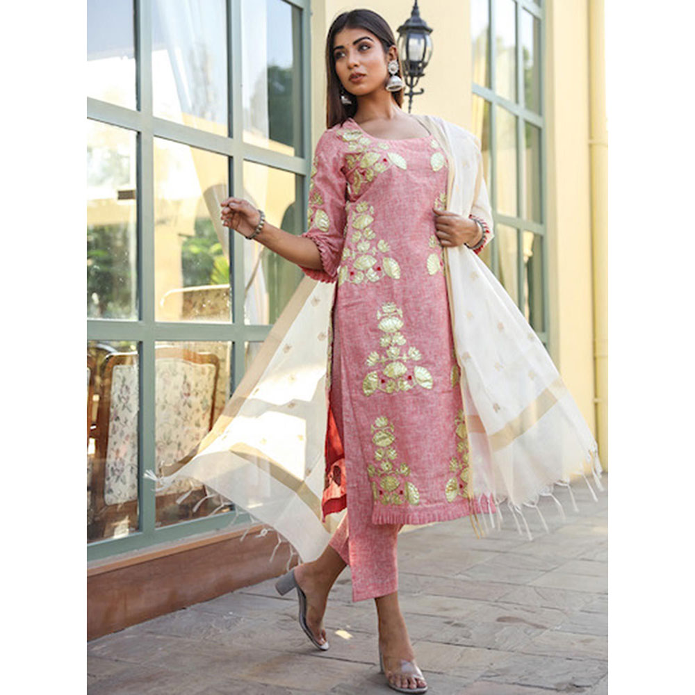 Gulabo Jaipur Pink Embroidered Kurta And Pant With Dupatta (Set of 3)