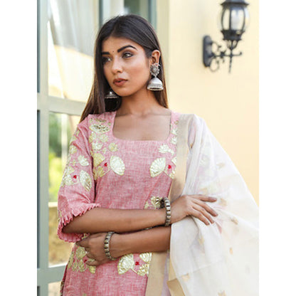 Gulabo Jaipur Pink Embroidered Kurta And Pant With Dupatta (Set of 3)