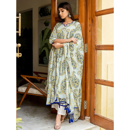 Gulabo Jaipur White Printed Anarkali And Pant With Dupatta (Set of 3)