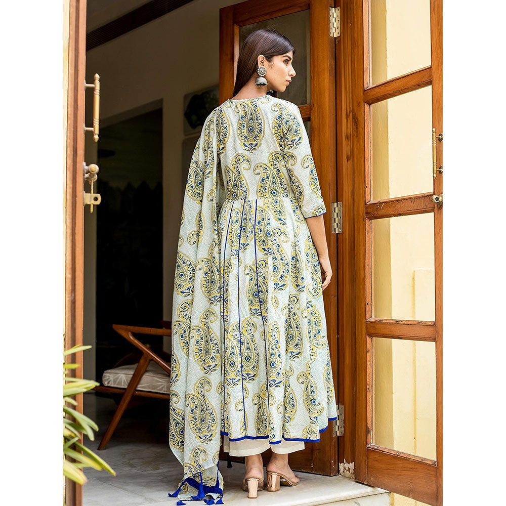 Gulabo Jaipur White Printed Anarkali And Pant With Dupatta (Set of 3)
