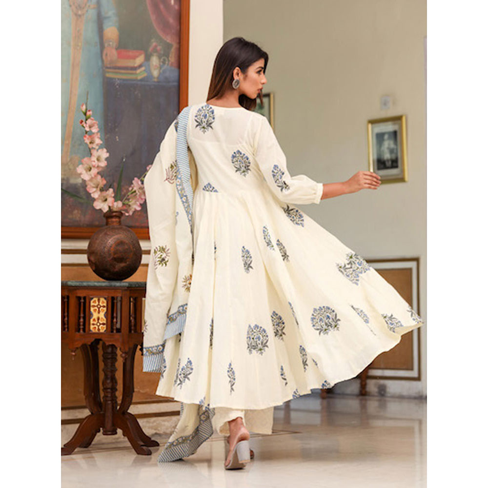Gulabo Jaipur White Printed Anarkali And Pant With Dupatta (Set of 3)