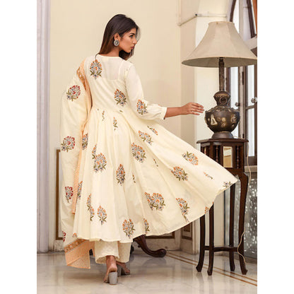 Gulabo Jaipur White Printed Anarkali And Pant With Dupatta (Set of 3)