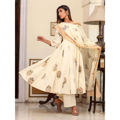 Gulabo Jaipur White Printed Anarkali And Pant With Dupatta (Set of 3)