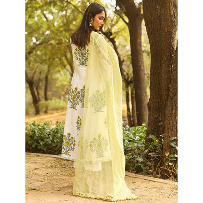 Gulabo Jaipur Green Printed Anarkali And Pant With Dupatta (Set of 3)