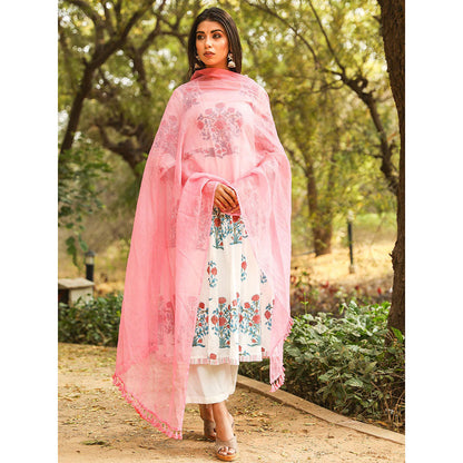 Gulabo Jaipur Peach Printed Anarkali And Pant With Dupatta (Set of 3)