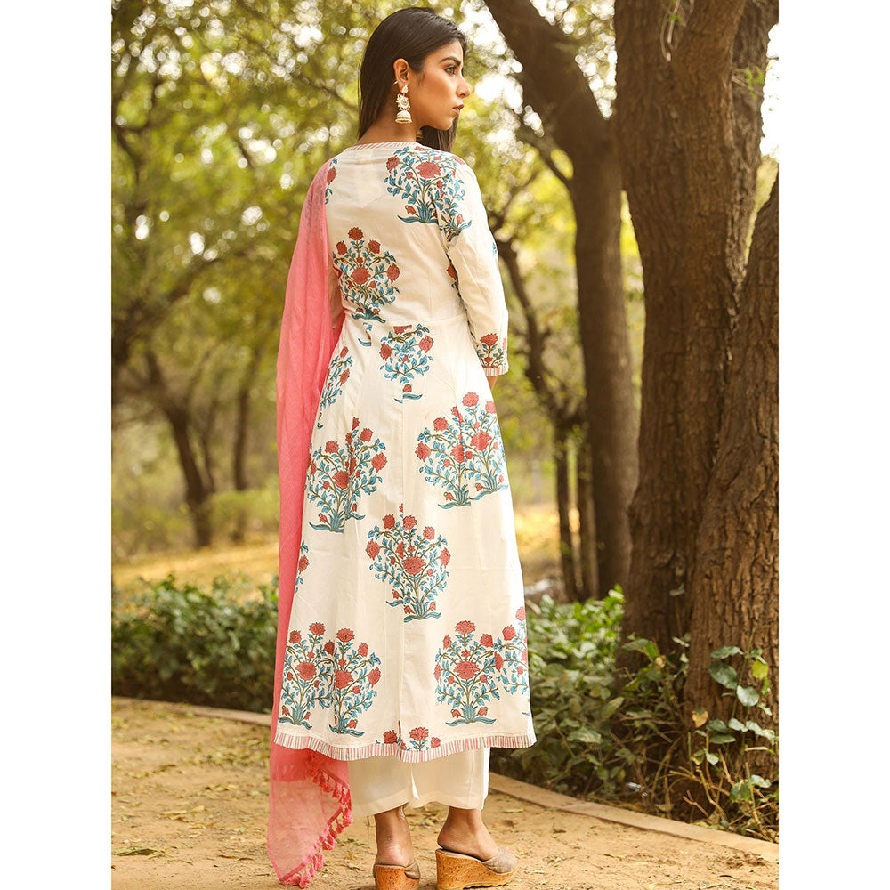Gulabo Jaipur Peach Printed Anarkali And Pant With Dupatta (Set of 3)