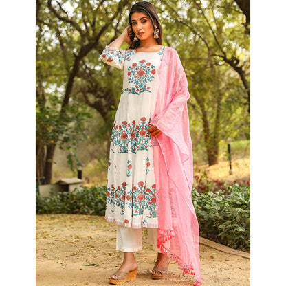 Gulabo Jaipur Peach Printed Anarkali And Pant With Dupatta (Set of 3)