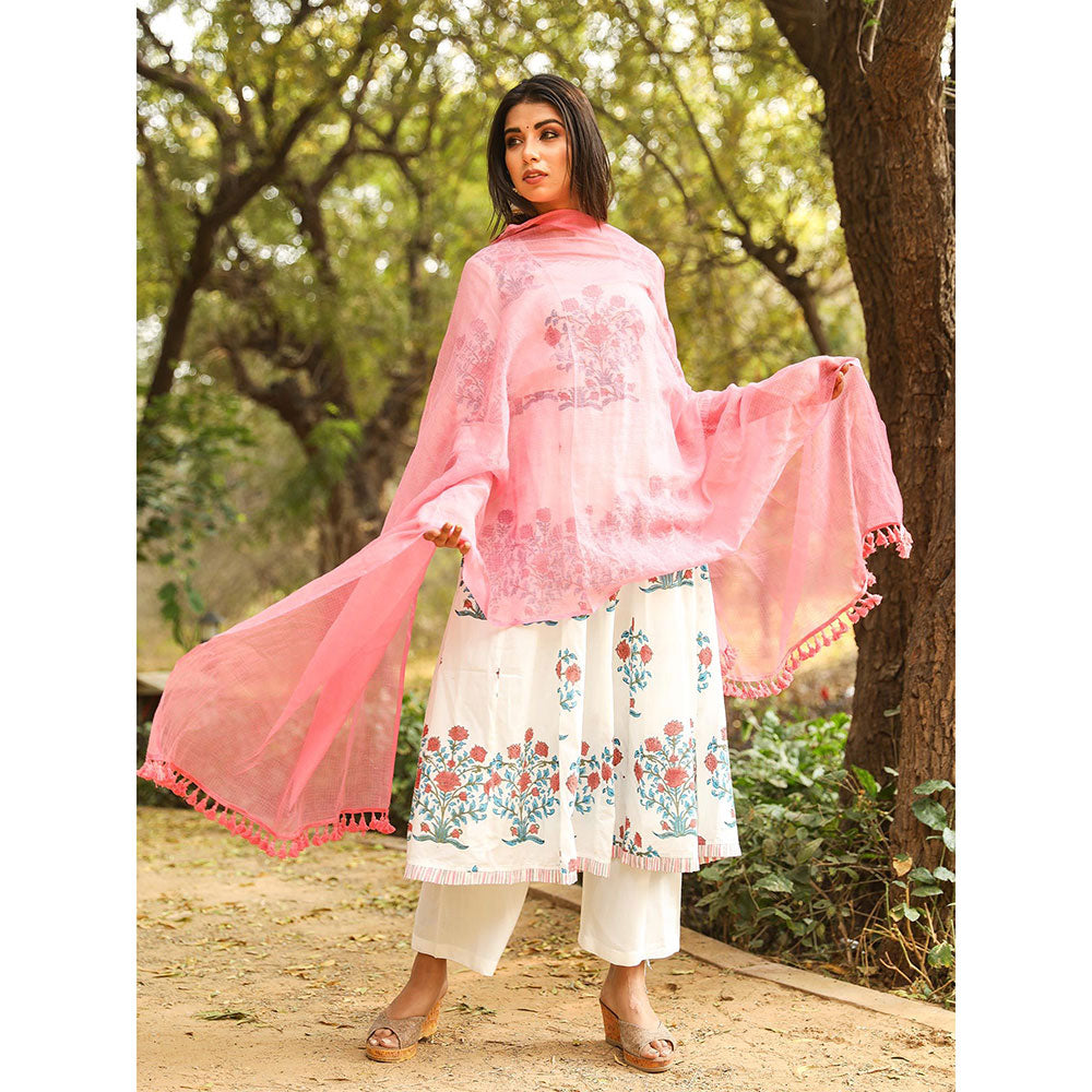 Gulabo Jaipur Peach Printed Anarkali And Pant With Dupatta (Set of 3)