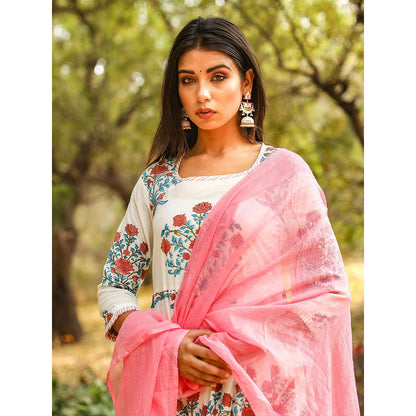 Gulabo Jaipur Peach Printed Anarkali And Pant With Dupatta (Set of 3)