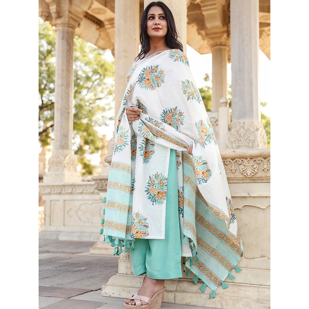 Gulabo Jaipur White Printed Kurta And Pant With Dupatta (Set of 3)