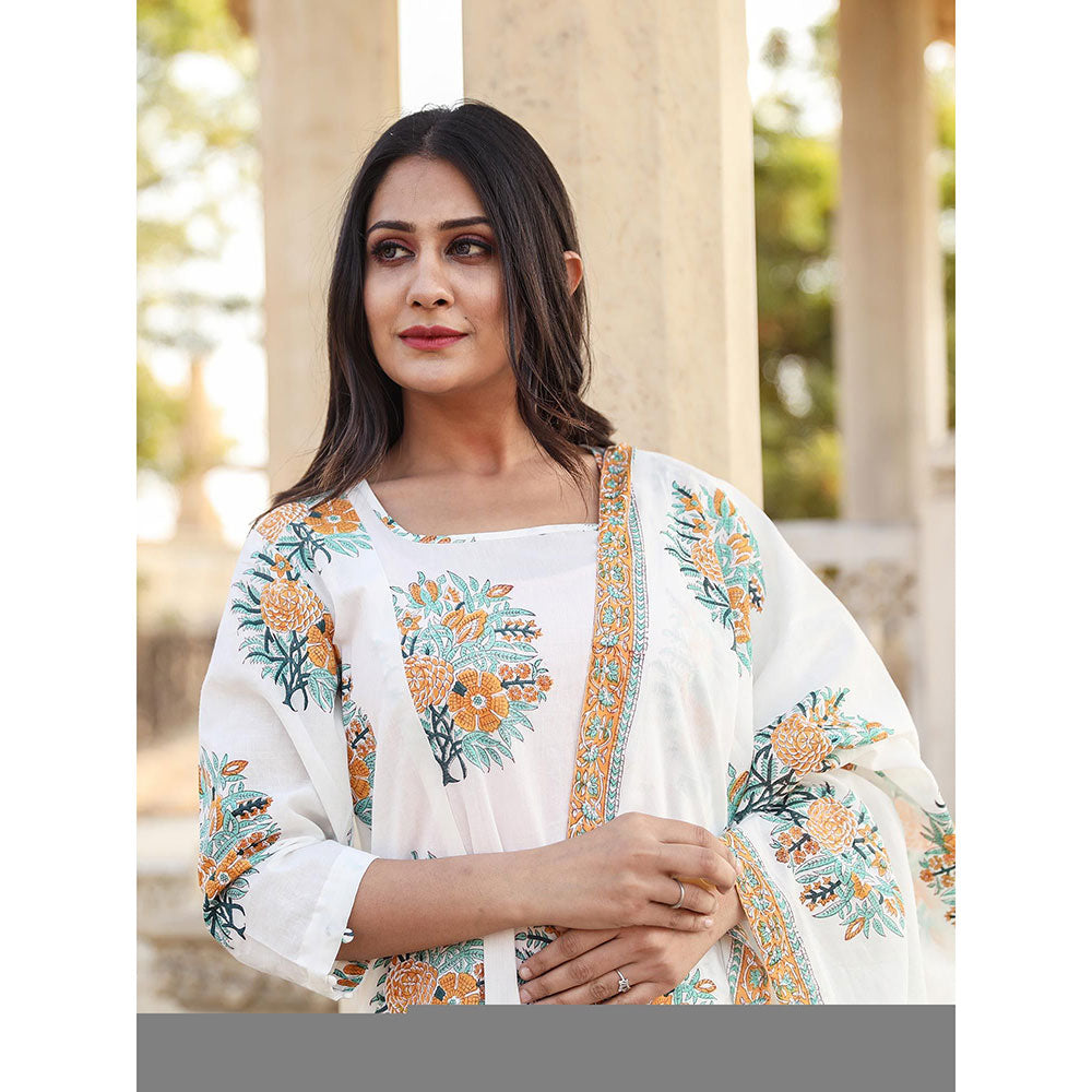 Gulabo Jaipur White Printed Kurta And Pant With Dupatta (Set of 3)