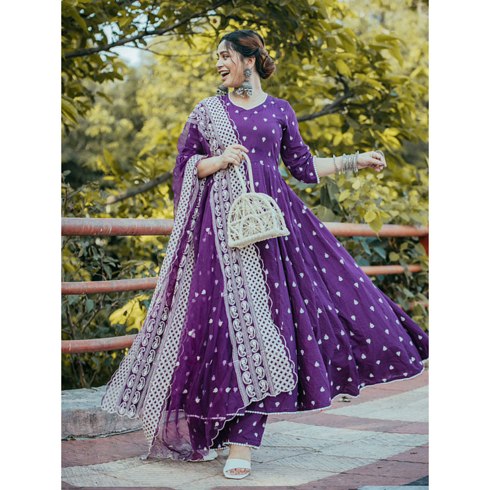 Gulabo Jaipur Hairat Purple Anarkali Kurta And Pant With Dupatta (Set of 3)