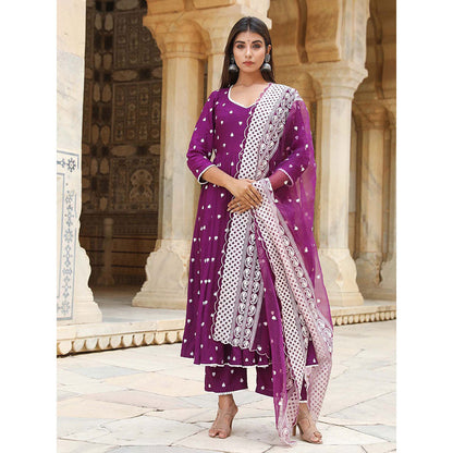 Gulabo Jaipur Hairat Purple Anarkali Kurta And Pant With Dupatta (Set of 3)