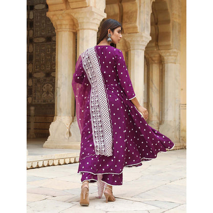 Gulabo Jaipur Hairat Purple Anarkali Kurta And Pant With Dupatta (Set of 3)