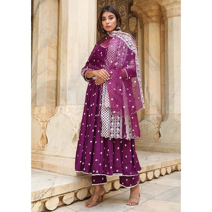 Gulabo Jaipur Hairat Purple Anarkali Kurta And Pant With Dupatta (Set of 3)