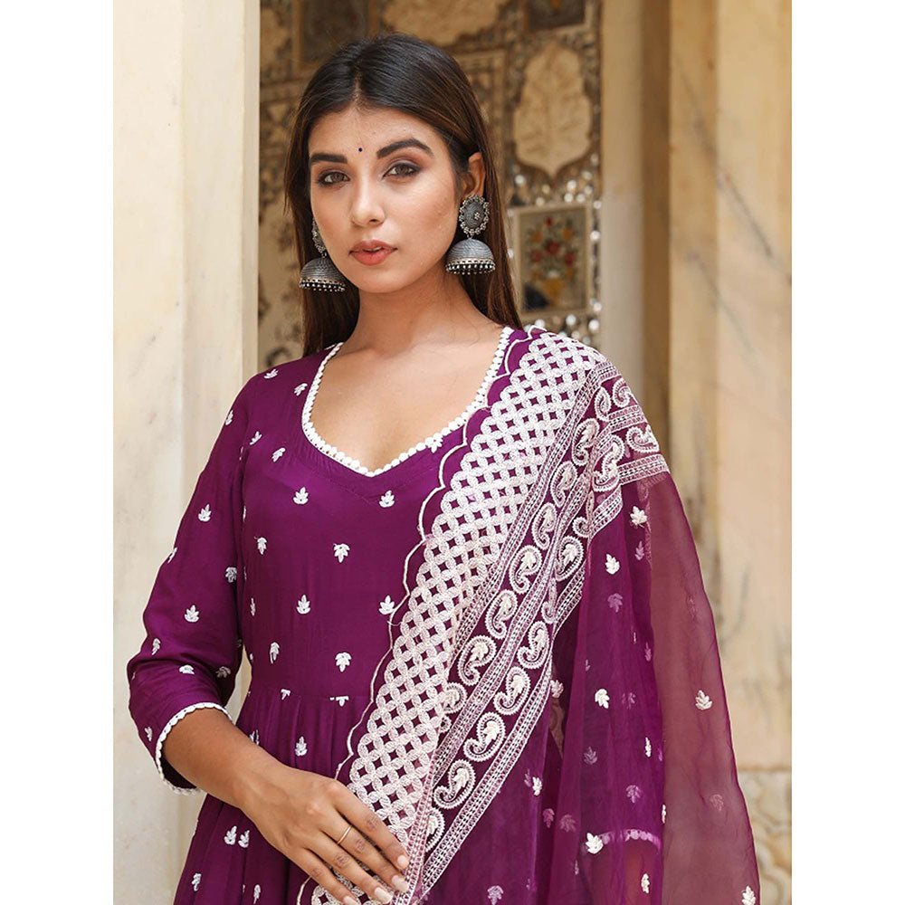 Gulabo Jaipur Hairat Purple Anarkali Kurta And Pant With Dupatta (Set of 3)