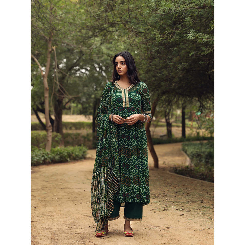 Gulabo Jaipur Sama Green Anarkali Kurta And Pant With Dupatta (Set of 3)