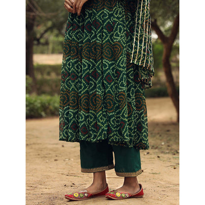 Gulabo Jaipur Sama Green Anarkali Kurta And Pant With Dupatta (Set of 3)