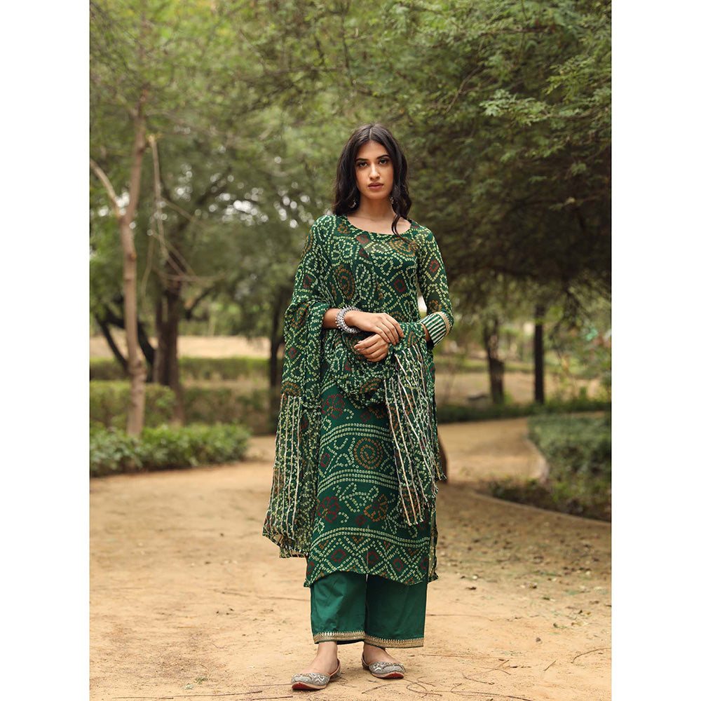 Gulabo Jaipur Sama Green Straight Kurta And Pant With Dupatta (Set of 3)