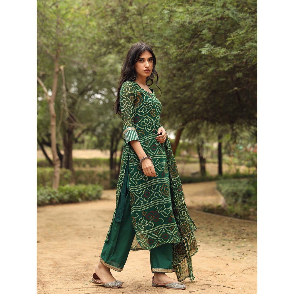 Gulabo Jaipur Sama Green Straight Kurta And Pant With Dupatta (Set of 3)