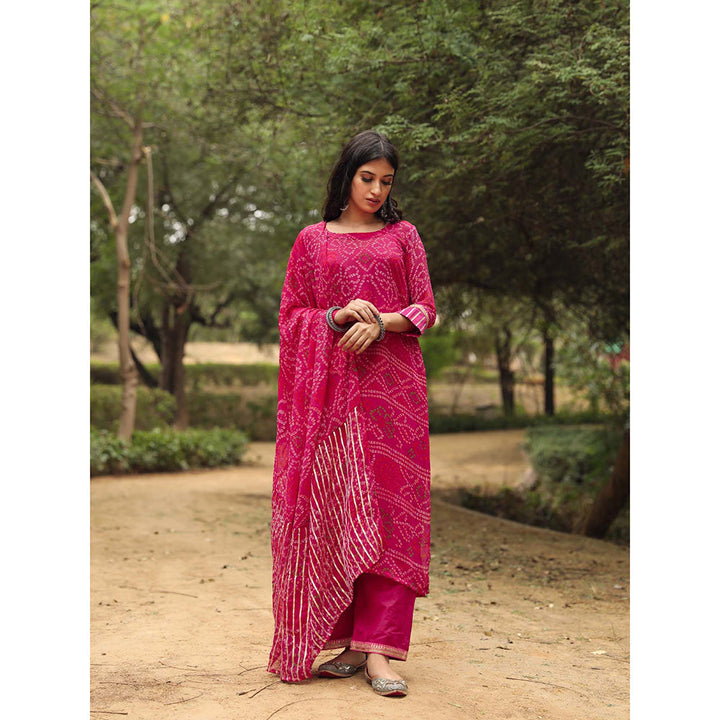Gulabo Jaipur Sama Pink Straight Kurta And Pant With Dupatta (Set of 3)