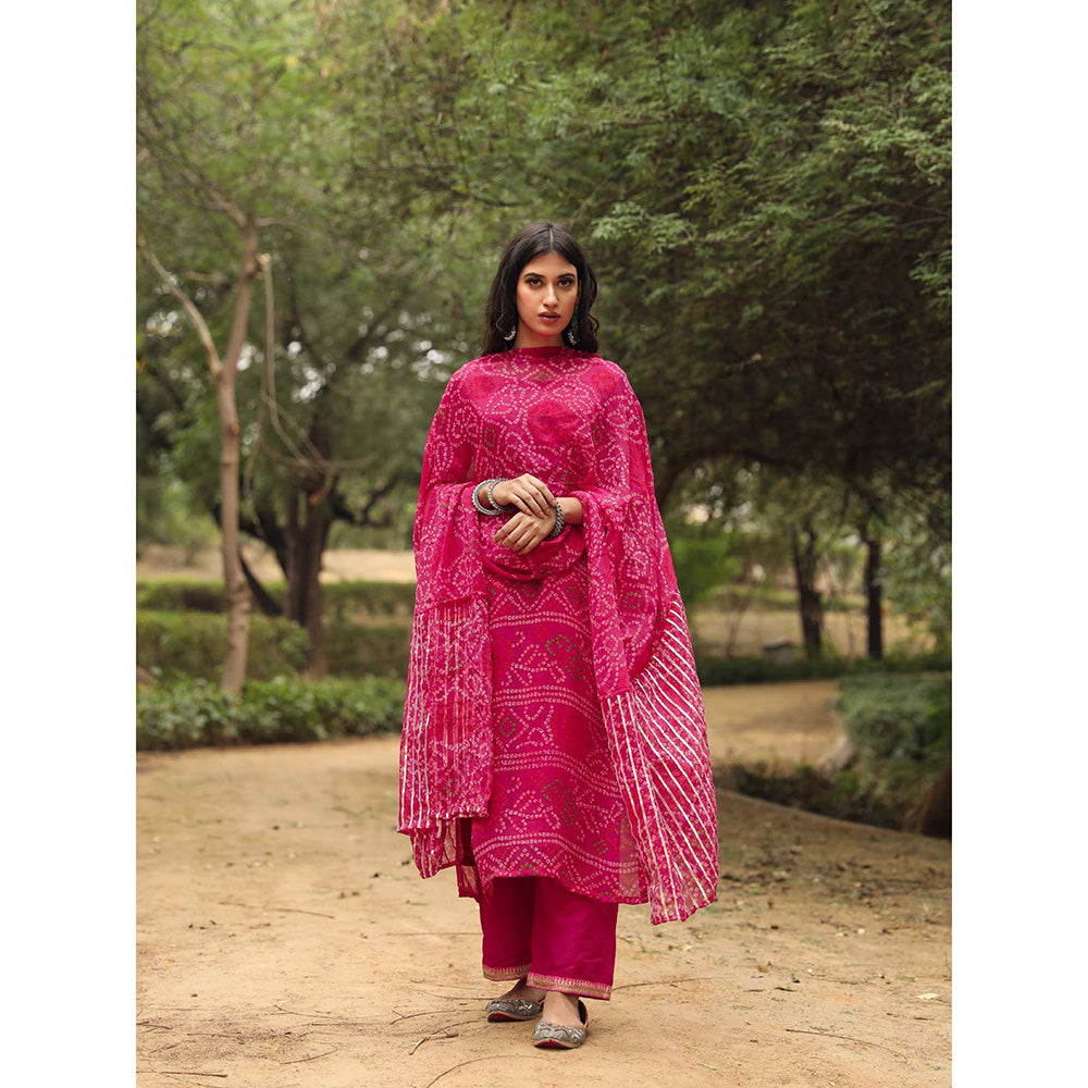 Gulabo Jaipur Sama Pink Straight Kurta And Pant With Dupatta (Set of 3)