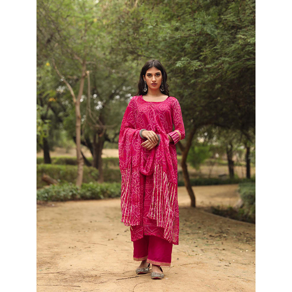 Gulabo Jaipur Sama Pink Straight Kurta And Pant With Dupatta (Set of 3)