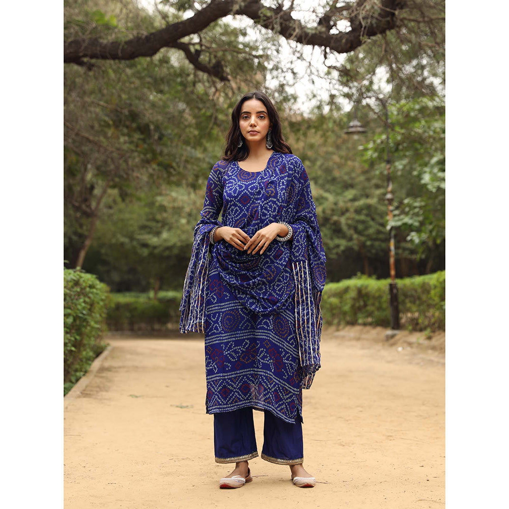 Gulabo Jaipur Sama Blue Straight Kurta And Pant With Dupatta (Set of 3)