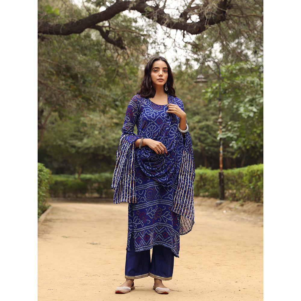 Gulabo Jaipur Sama Blue Straight Kurta And Pant With Dupatta (Set of 3)