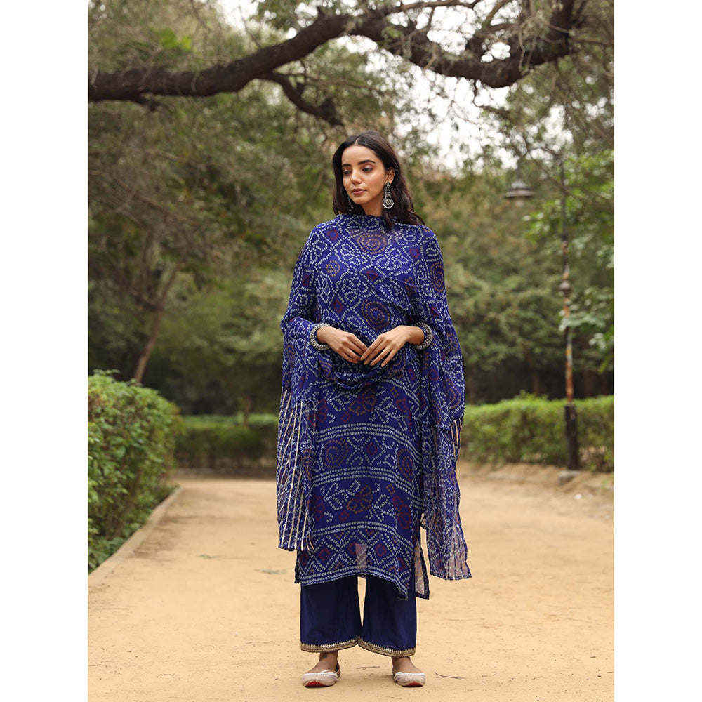 Gulabo Jaipur Sama Blue Straight Kurta And Pant With Dupatta (Set of 3)