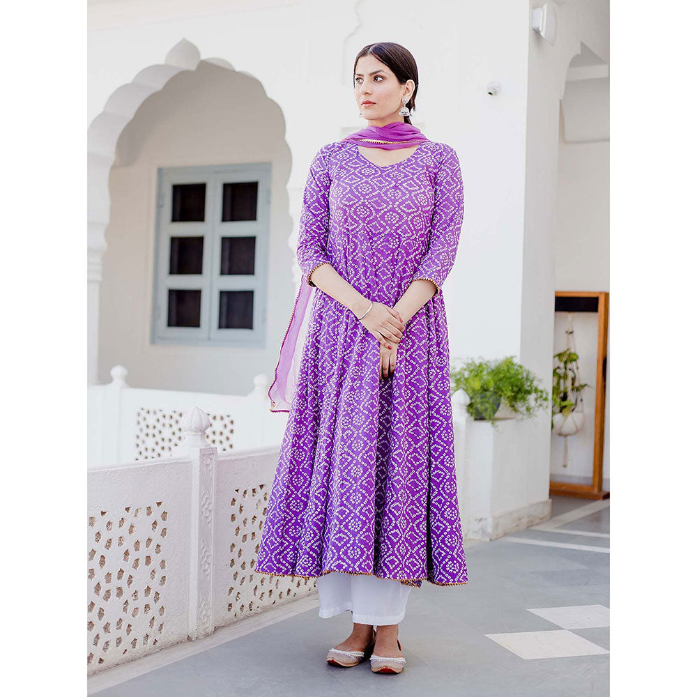 Gulabo Jaipur Baruni Purple Anarkali Kurta And Pant With Dupatta (Set of 3)