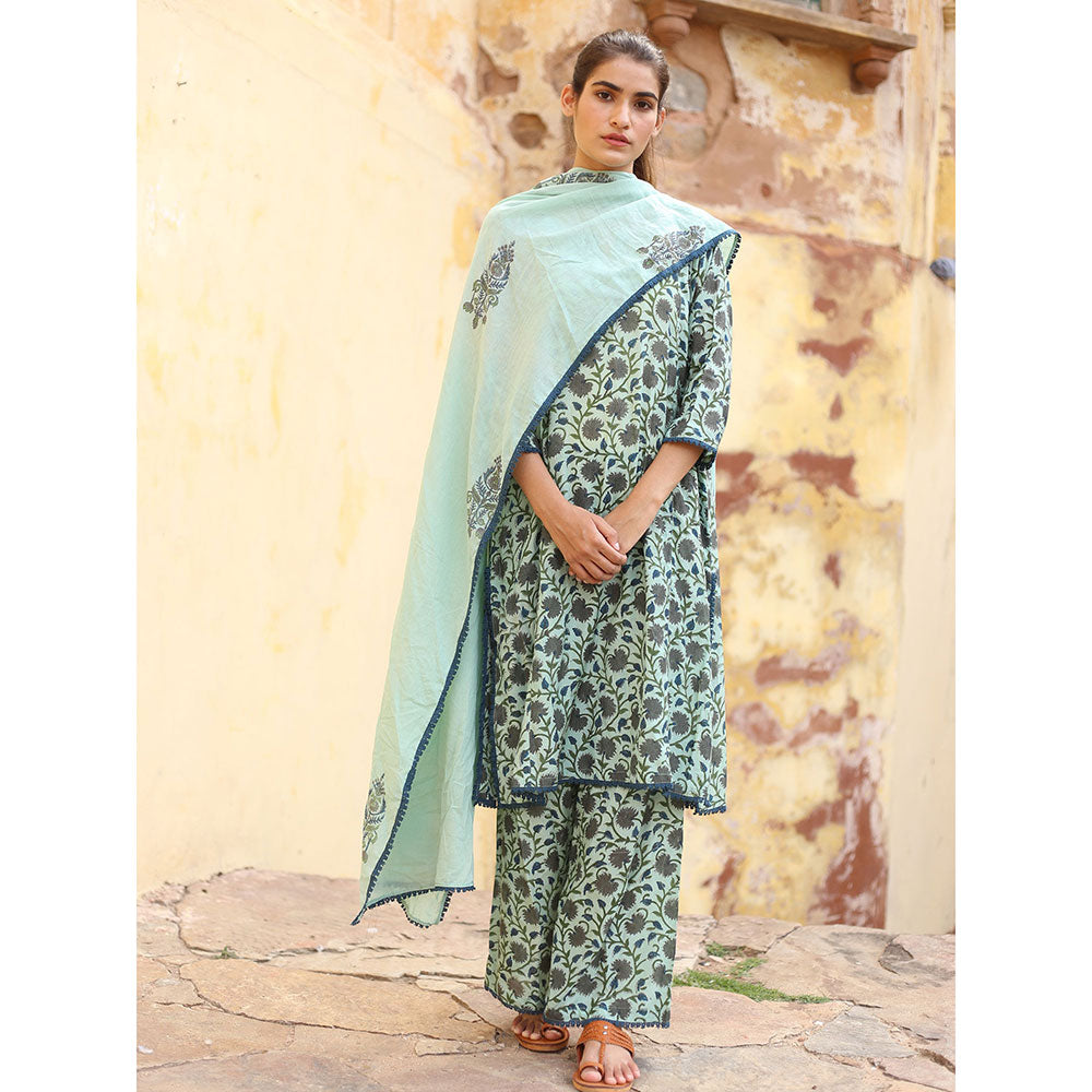 Gulabo Jaipur Blue Gular Kurta With Pant And Dupatta (Set Of 3)